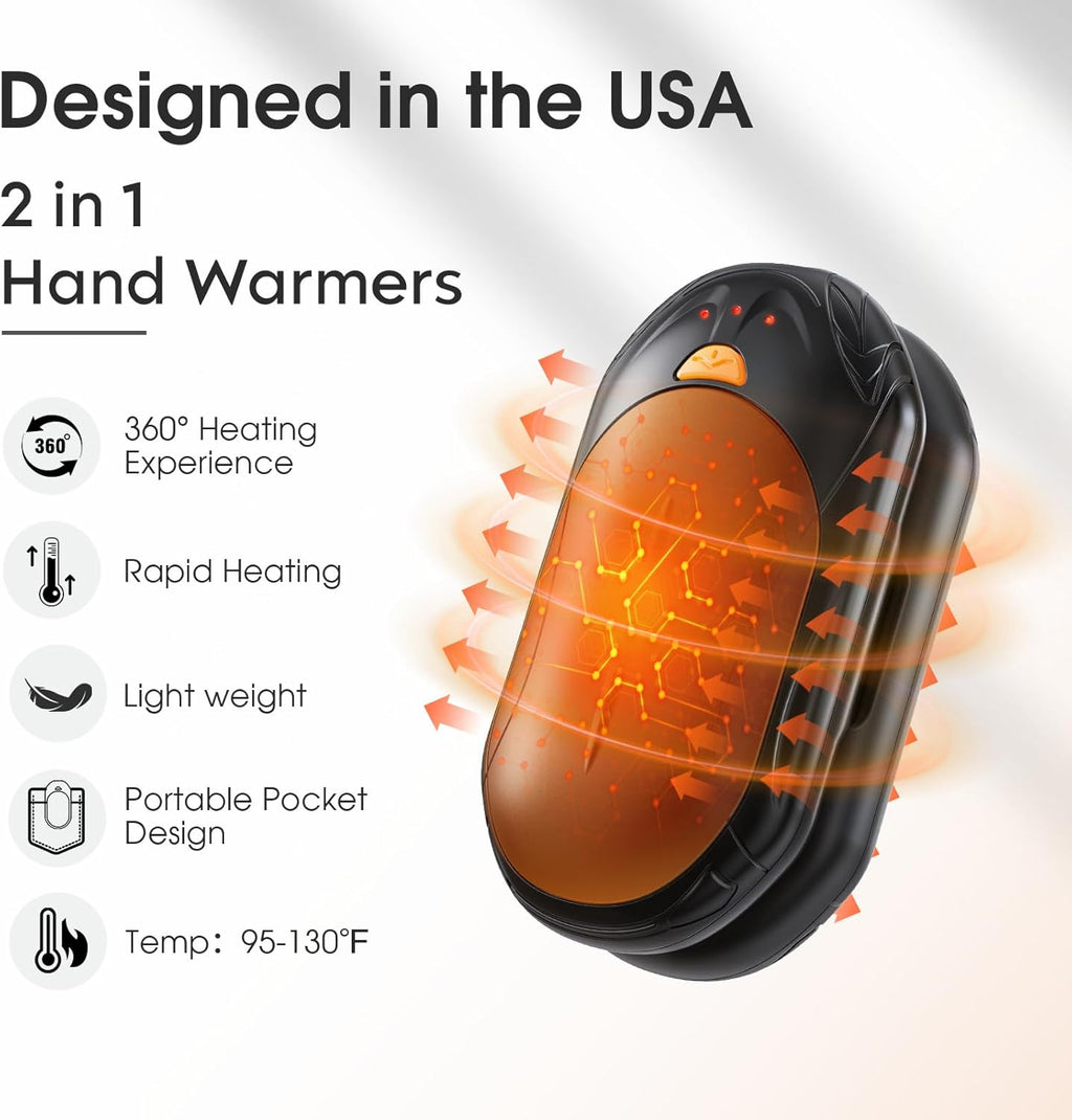 AI Hand Warmers Rechargeable 2 Pack, AI Smart Chips Electric Hand Warmers, 20Hrs Long Safe Heat, Portable Pocket Heater