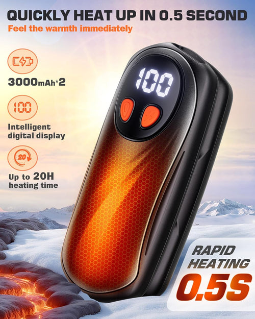 Hand Warmers Rechargeable 2 Pack, 6000mAh Electric Hand Warmers, 5-Level Heating with Battery Display
